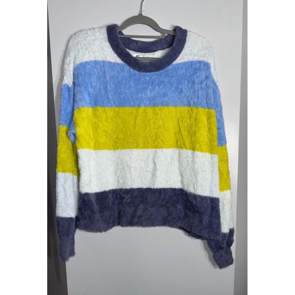 Aerie striped fuzzy‎ ringer crewneck wide striped oversized sweater size small